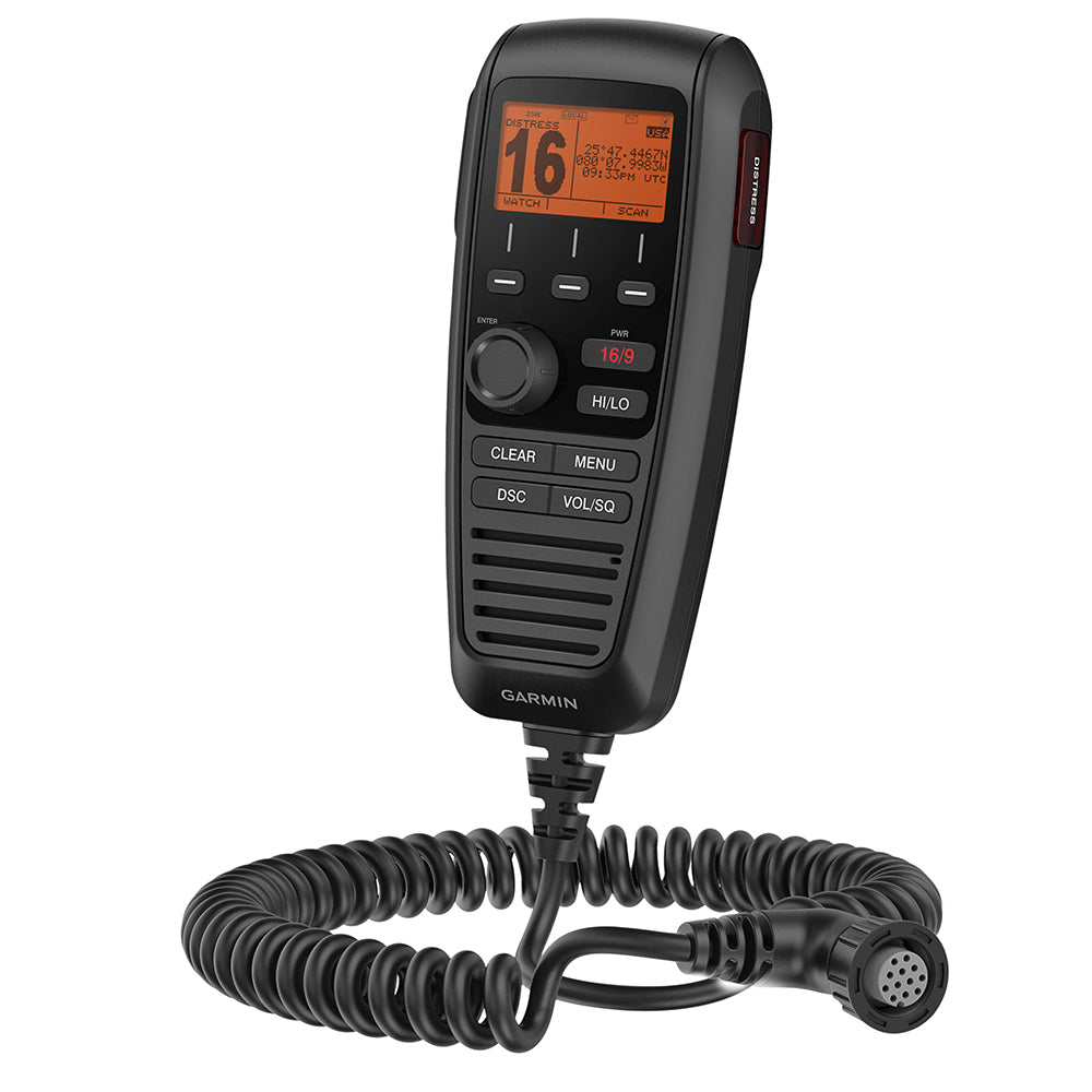 Garmin GHS 11 wired VHF handset with backlit dot matrix display and coiled cable