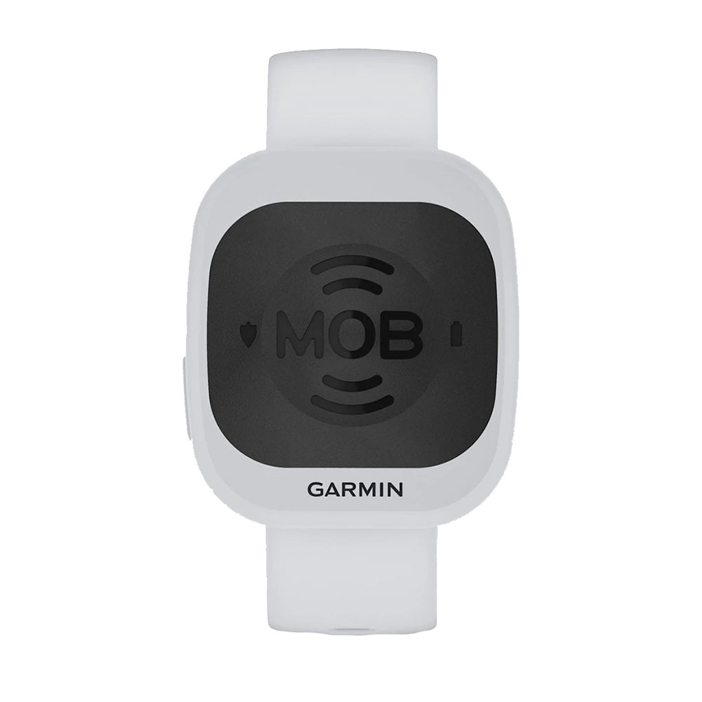 Garmin MOB Tag with white 20mm quick release band, carabiner, and floating keychain