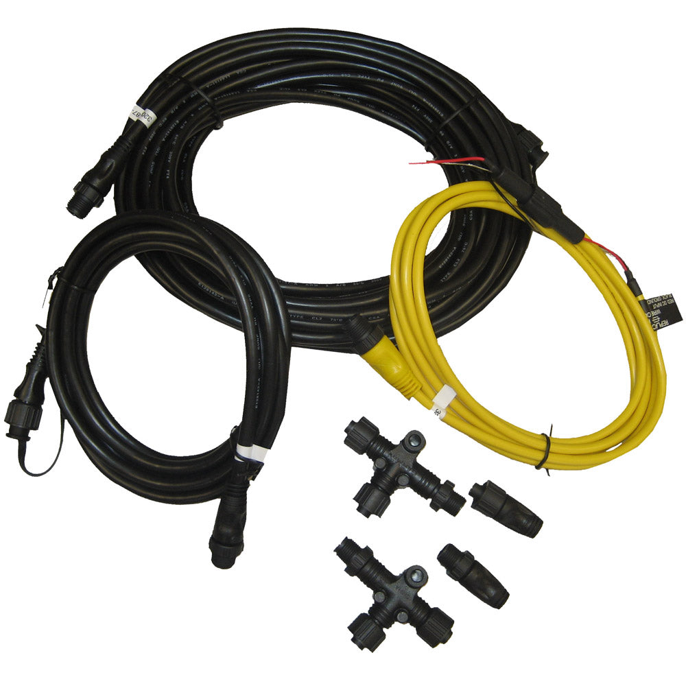 Garmin NMEA 2000 Starter Kit with backbone cable, drop cable, power cable, T-connectors, and terminators