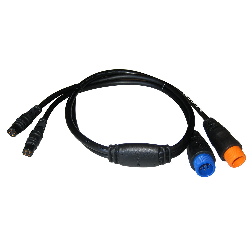 Garmin adapter cable connecting GT30 transom-mount scanning transducer to Airmar P729 P79 in-hull transducer on echoMAP combo