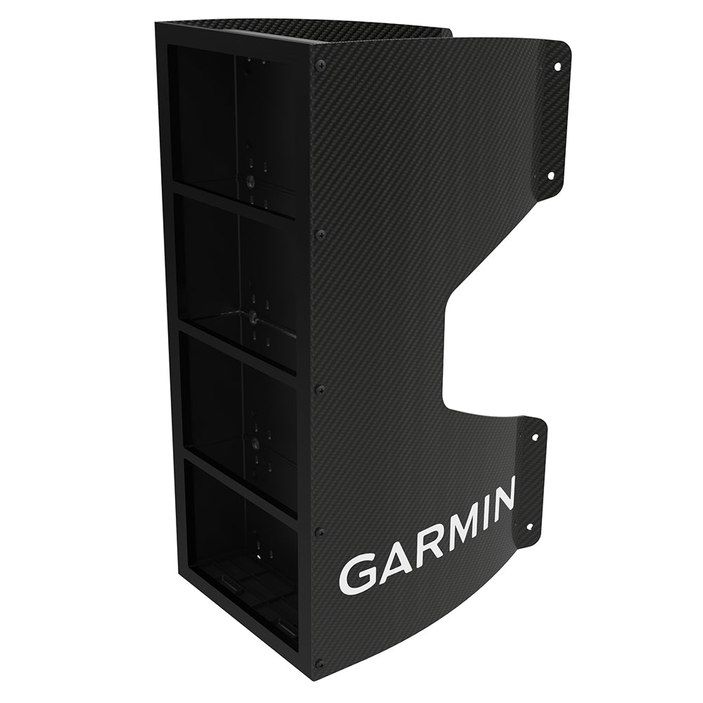 Garmin carbon fiber mast bracket holding four GNX 120 instrument displays on a sailboat mast