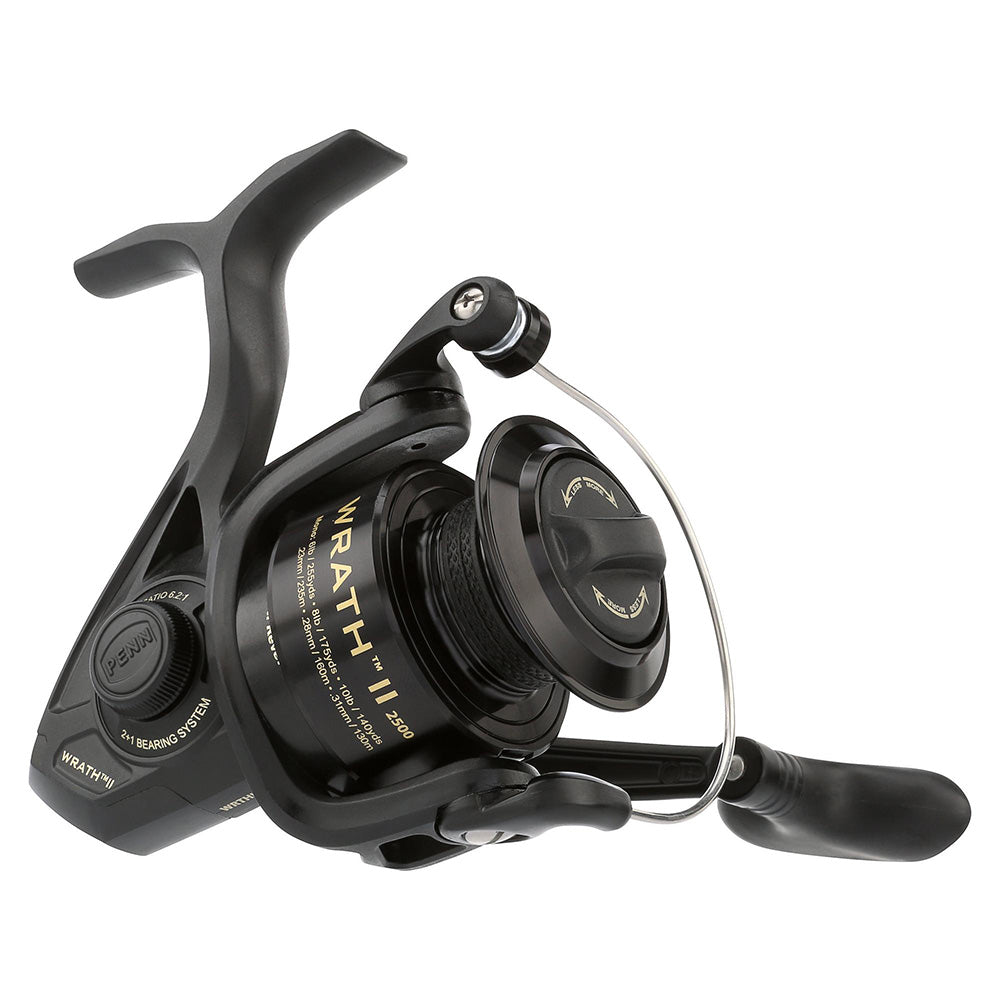 PENN Wrath II 2500 spinning reel in black and gold with machined aluminum spool