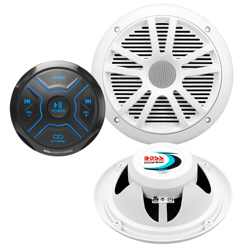 Boss Audio MG150W.6 Kit with MGR150B marine receiver and two MR6W 6.5-inch full-range marine speakers