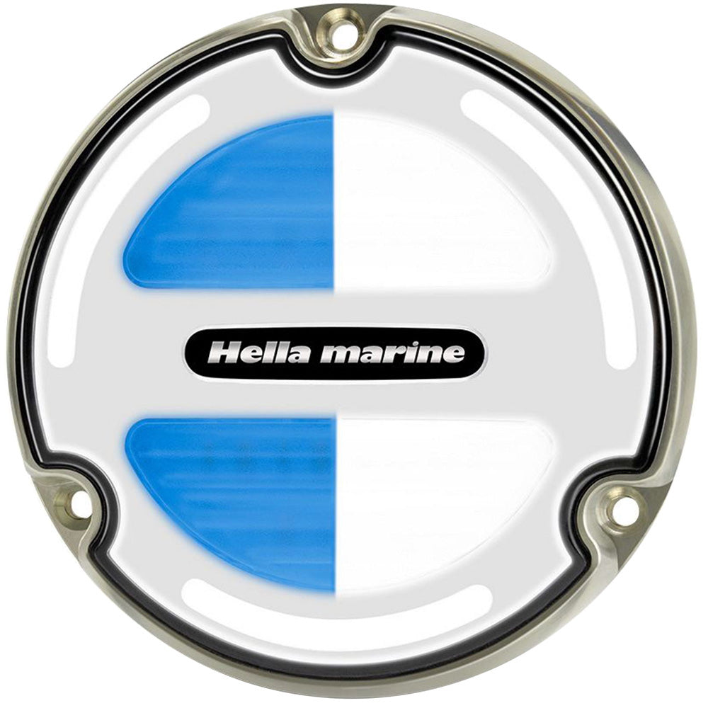 Hella Marine Apelo A3 6000-lumen white and blue underwater transom light in marine-grade bronze with white lens