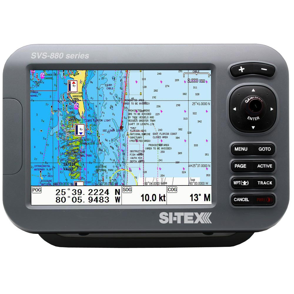 SI-TEX SVS-880C+ 8-inch standalone color LCD chartplotter with internal GPS antenna and C-MAP 4D card