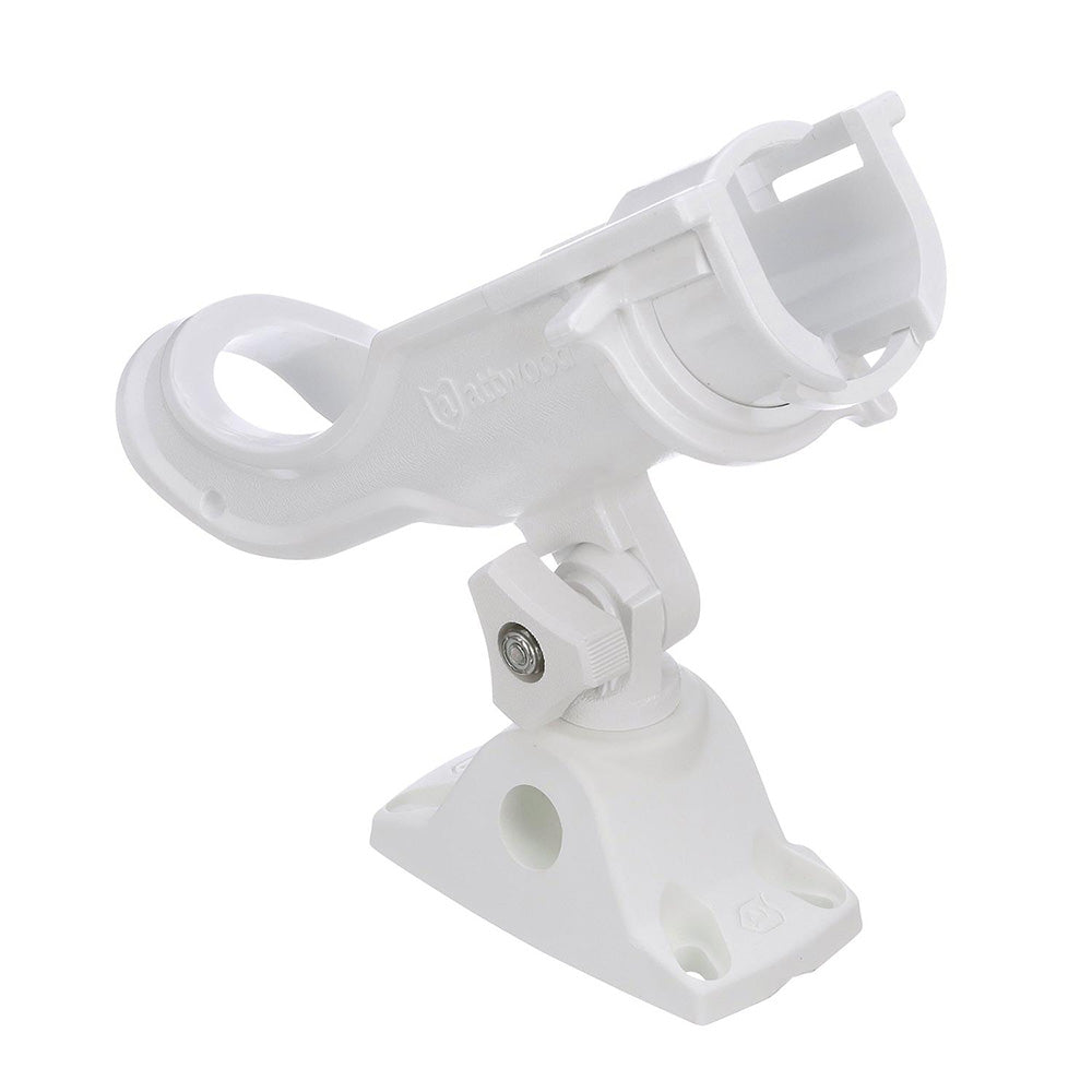 Attwood Heavy-Duty Adjustable Rod Holder with Combo Mount in white for baitcasting and spinning reels