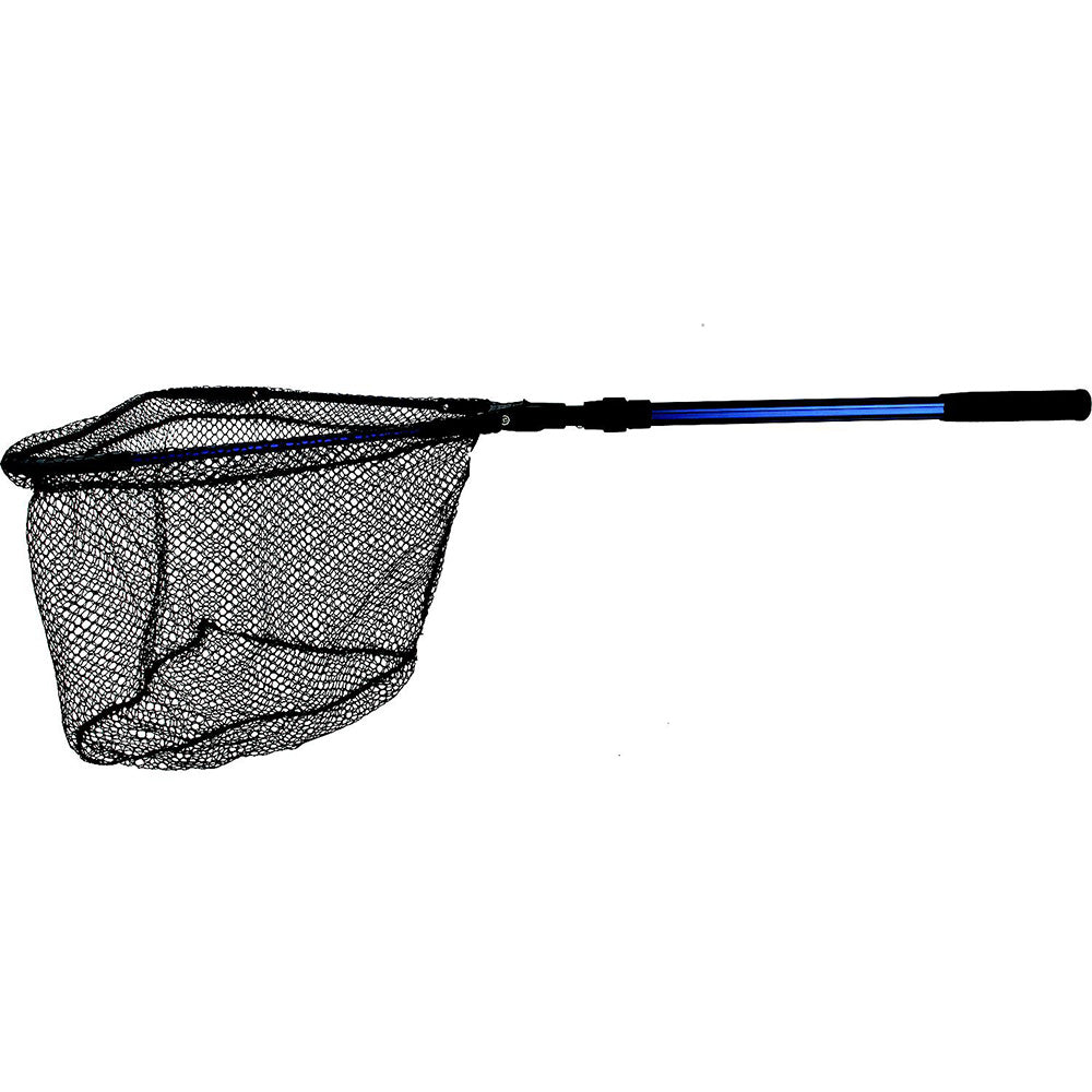Attwood Fold-N-Stow Medium Fishing Net extended to 47 inches with knot-free netting and folding handle