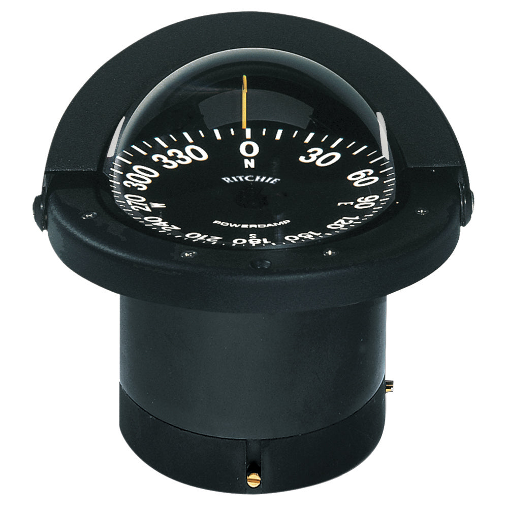 Ritchie FN-201 Navigator flush mount compass in black with 4.5-inch open face dial and green LED lighting