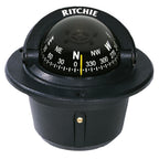 Ritchie F-50 Explorer flush mount compass in black with direct-reading dial and green night illumination
