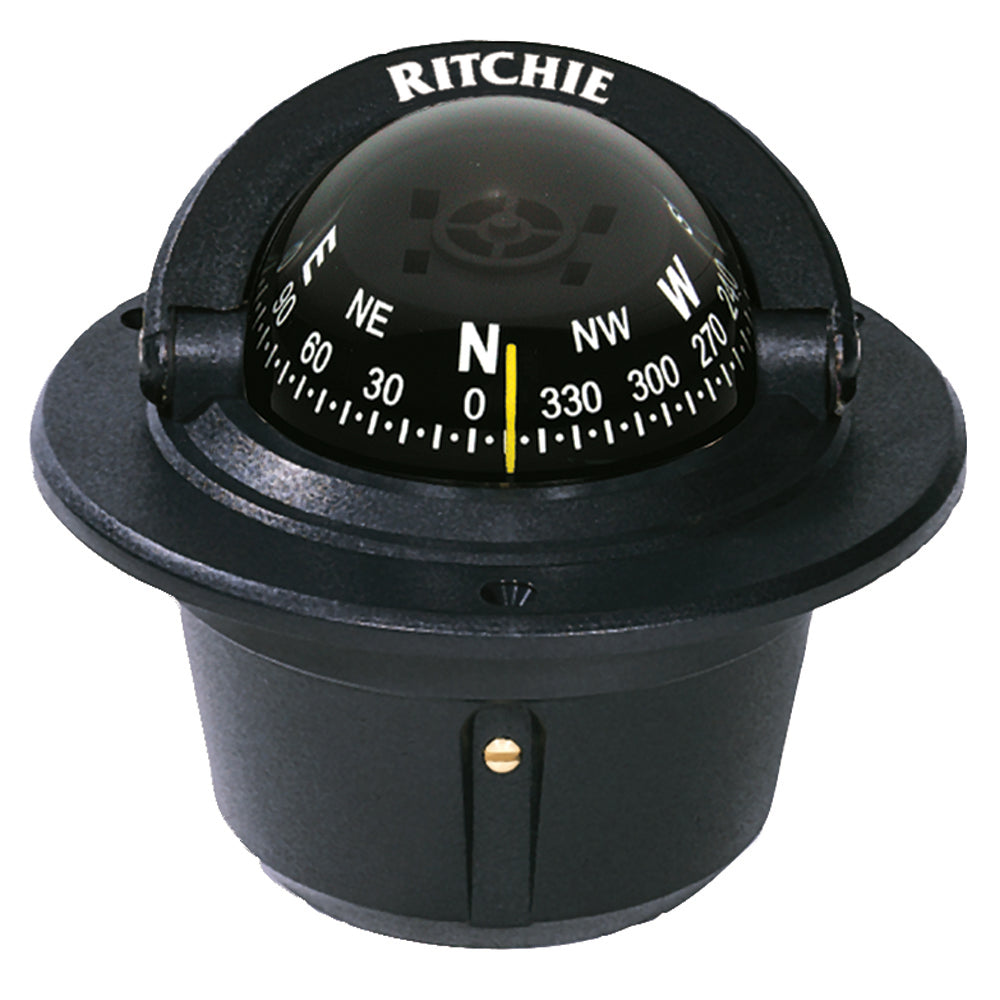 Ritchie F-50 Explorer flush mount compass in black with direct-reading dial and green night illumination