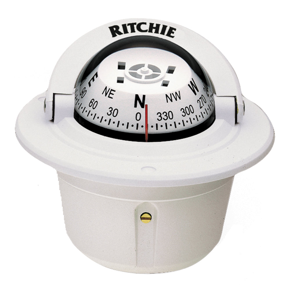 Ritchie F-50W Explorer flush mount marine compass in white with direct-reading dial