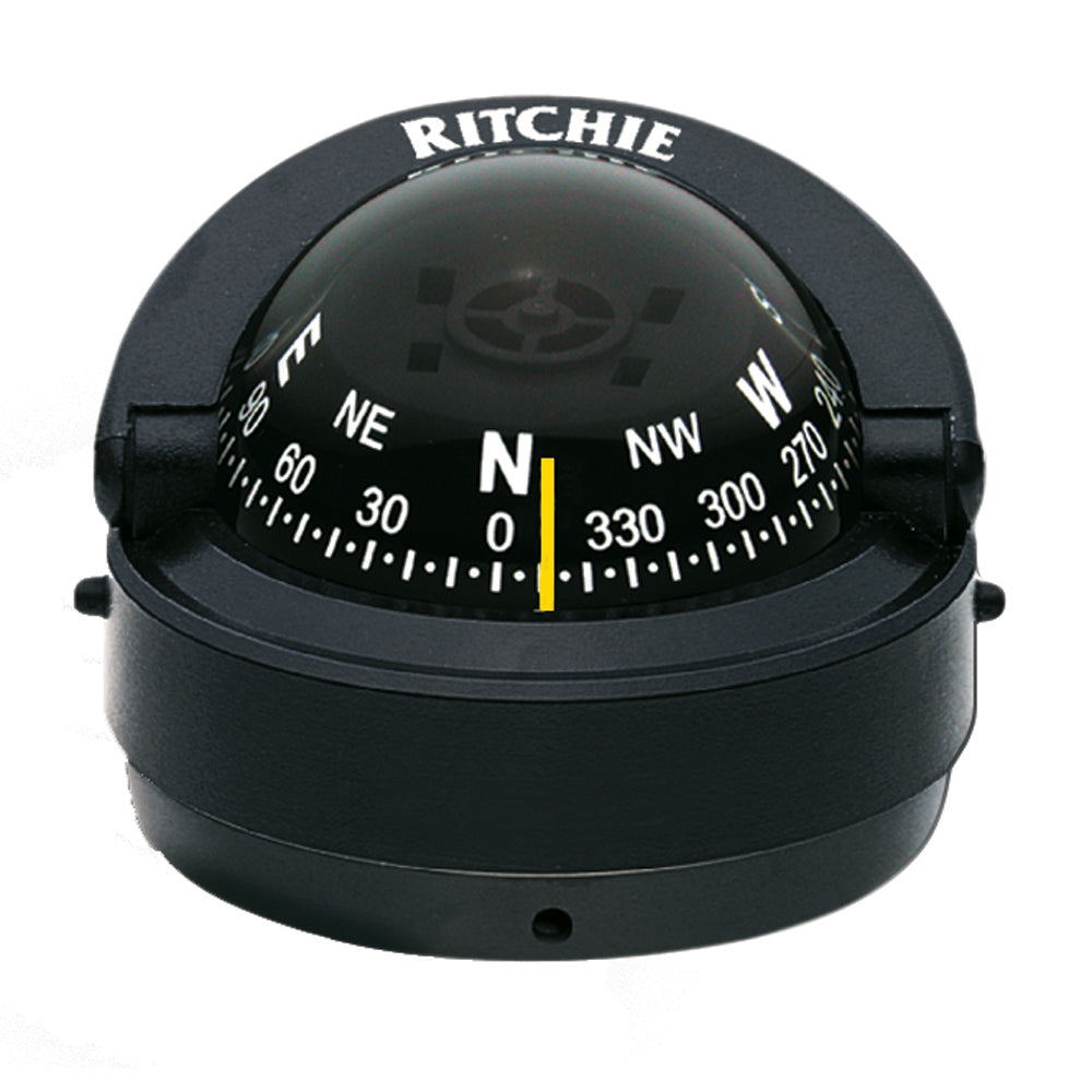 Ritchie S-53 Explorer black surface-mount compass with 2 3/4 inch direct-reading dial and green night illumination