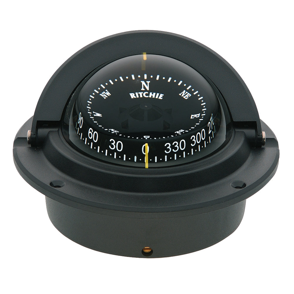 Ritchie F-83 Voyager flush mount marine compass in black with 3-inch CombiDamp dial and NiteVu illumination
