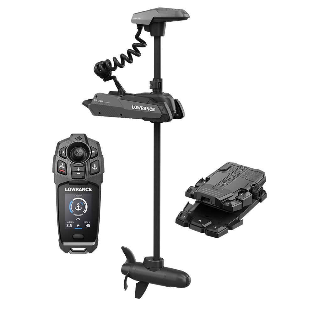 Lowrance Recon FW 48-inch freshwater trolling motor with FreeSteer joystick remote, wireless foot pedal, and HDI nosecone