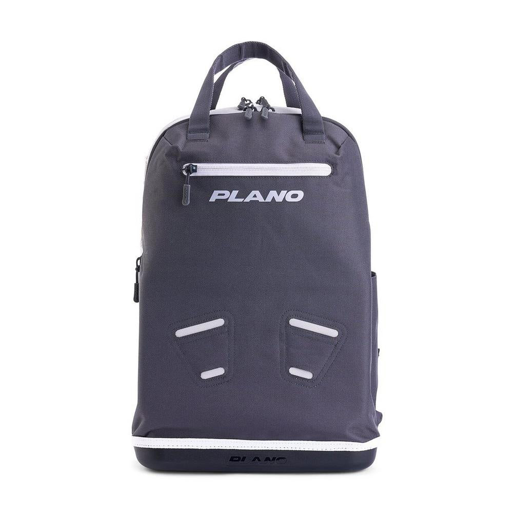 Plano Weekend Tackle Backpack 3700 in Slate with molded waterproof base and organized tackle storage
