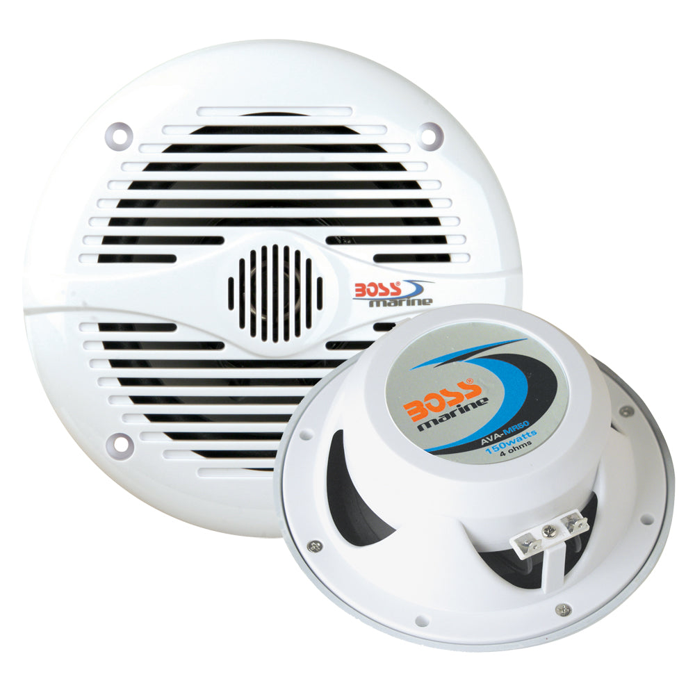 Boss Audio MR50 5.25 inch white round marine speakers sold as a pair