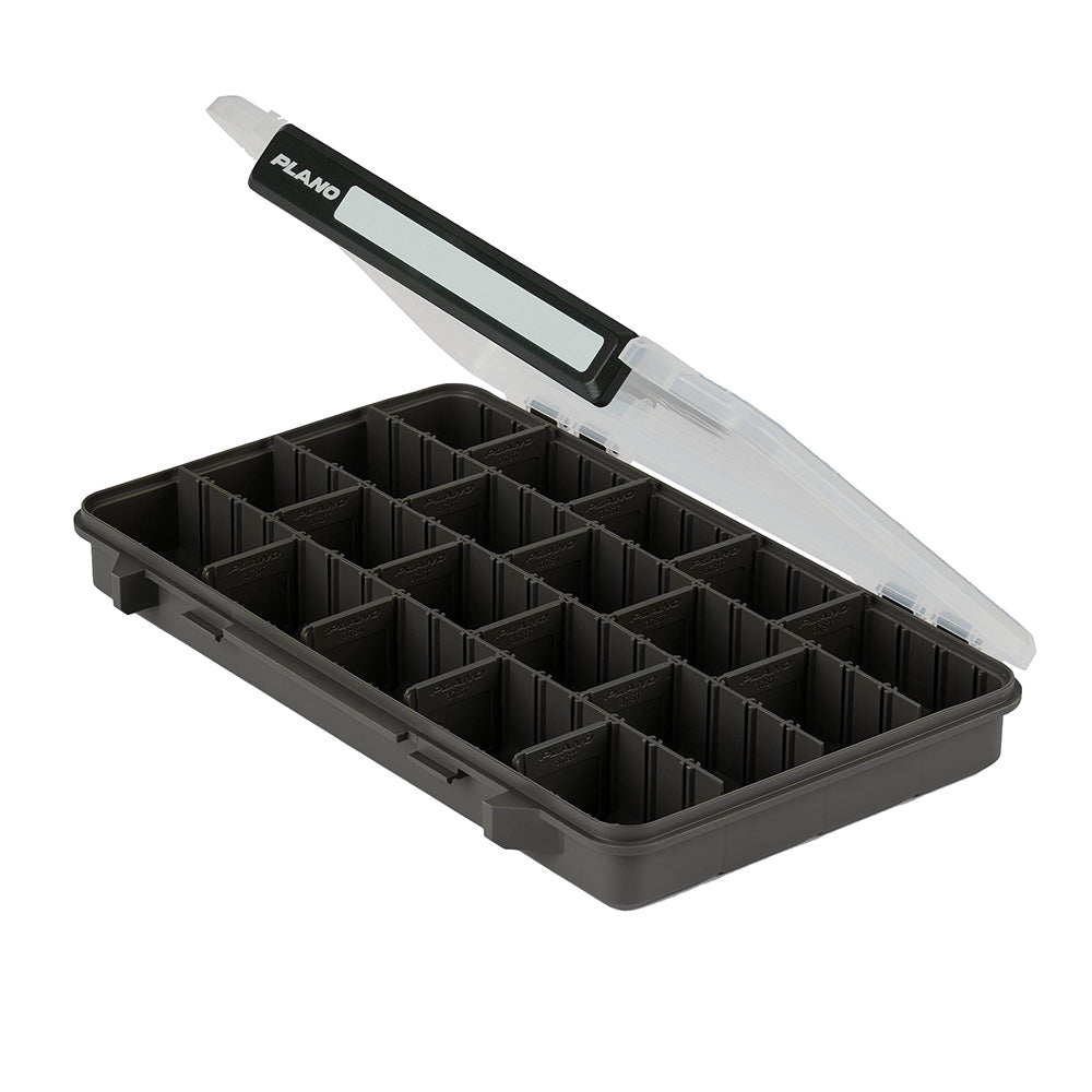 Plano Stowaway 3700 tackle storage tray with transparent lid and adjustable divider compartments
