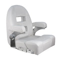 Springfield Center Console Helm Flip-Up bolster seat in white marine-grade vinyl with flip-up armrests