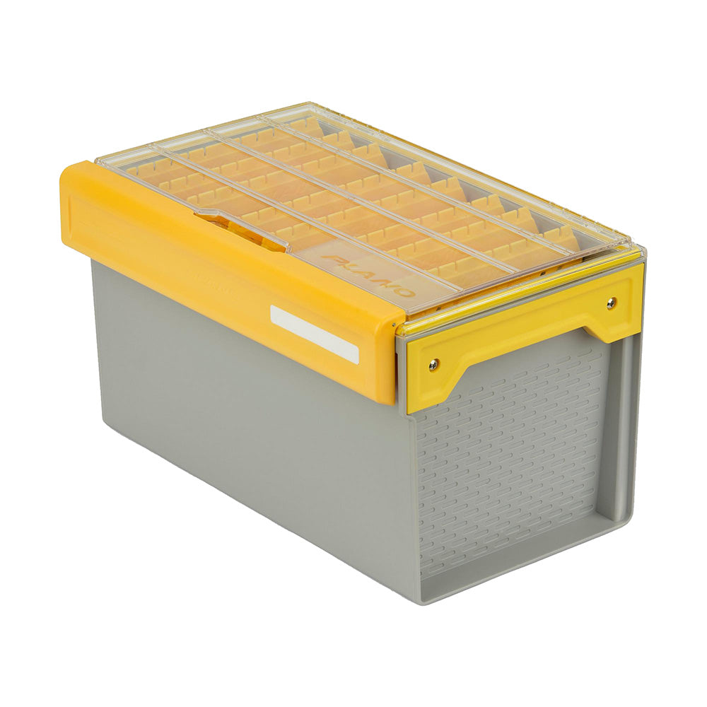 Plano EDGE Deep Hang Box clear yellow crankbait tackle storage 14x9x8.25 inch with Dri-Loc O-ring seal and Rustrictor rust prevention
