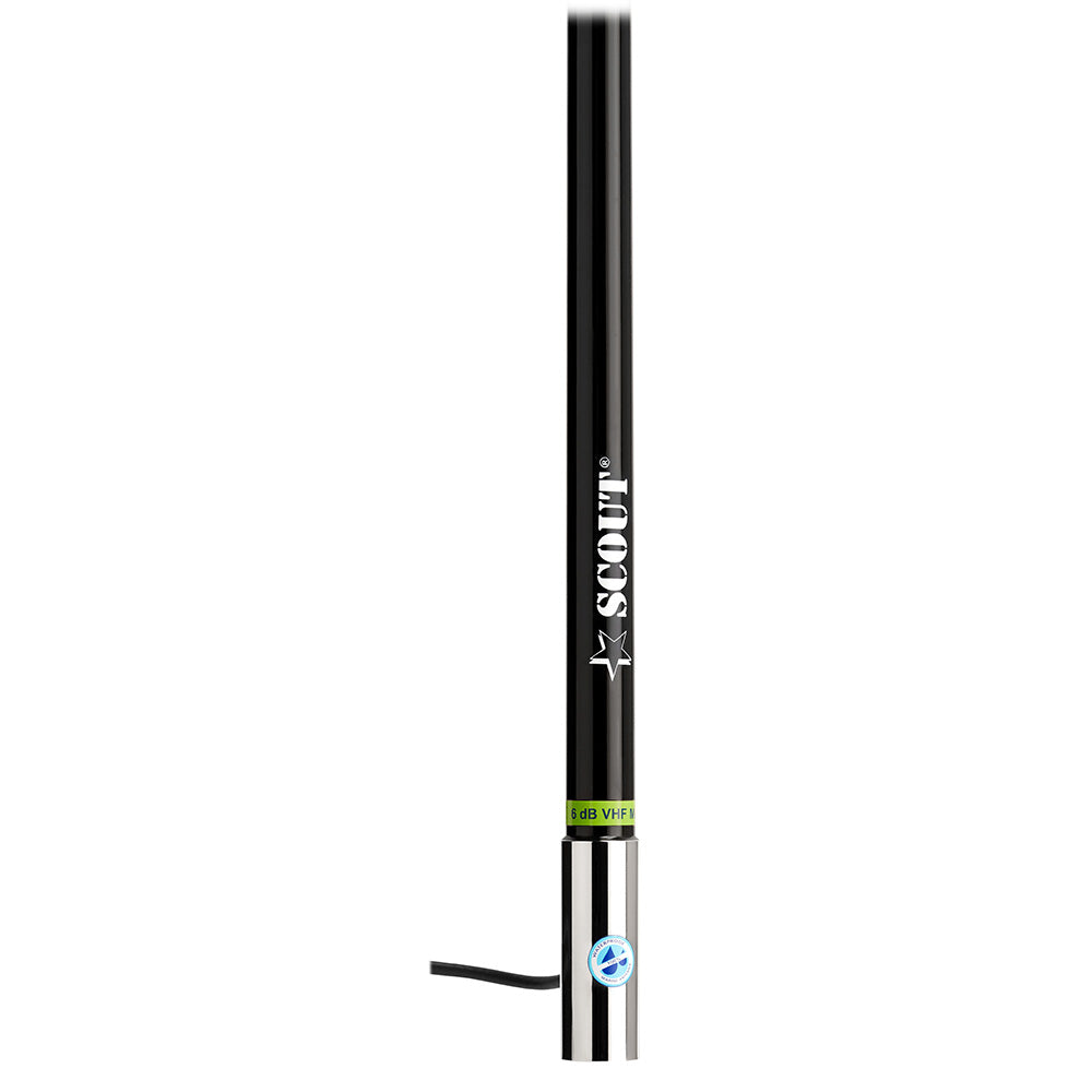 Scout 8' Black VHF Antenna 6dB Heavy Stainless Steel Ferrule w/6M RG-8x Includes PL-259 Heavy Duty Offshore Antenna KS-43