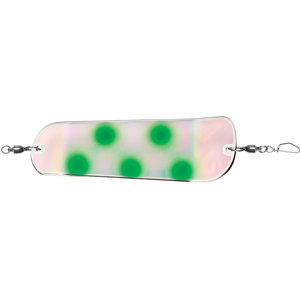 Luhr-Jensen Money Roll Flasher 8-1/4 inch 2 Face UV finish with ball bearing swivels and Everglo glow finish