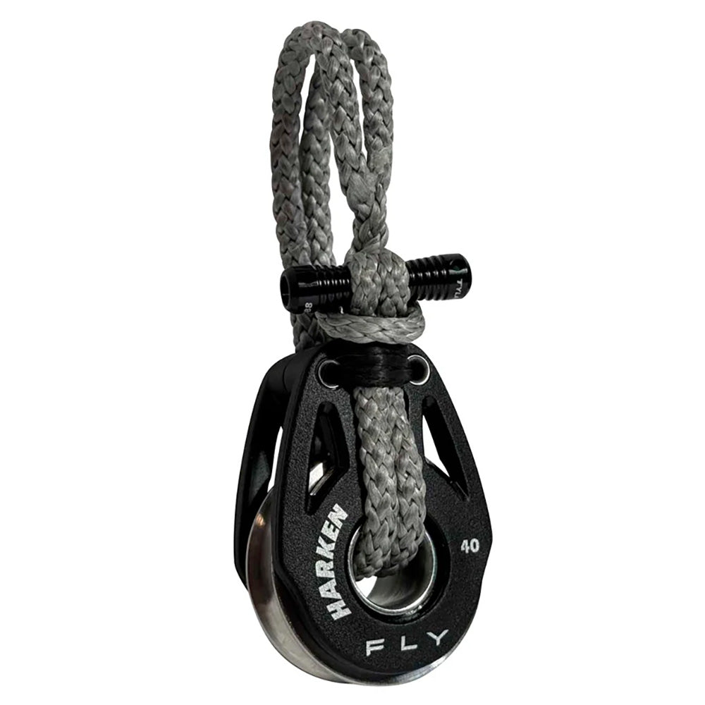 Rupp Braid Proof Outrigger Dredge Pulley with Harken 40mm titanium fly block and Dyneema soft leash