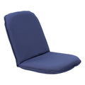 Springfield On-Deck Ratchet Seat in blue, shown folded flat and in upright sitting position