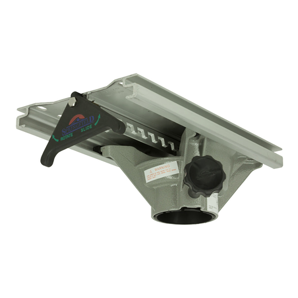 Springfield 2-7/8 inch Cam-Lock Slide and Swivel with telescoping handle, aluminum boat seat base