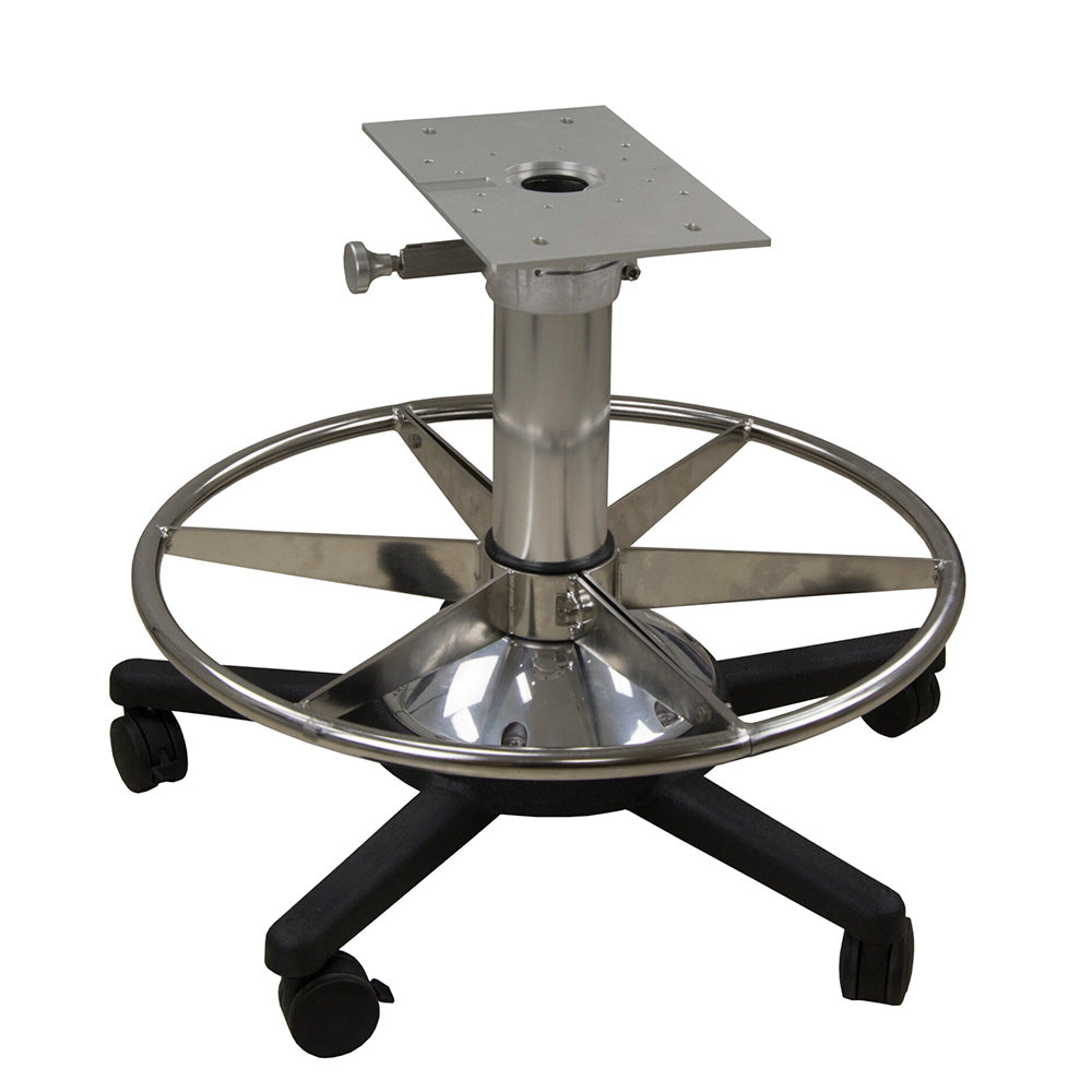Springfield 4-inch In-Shore RS2 pedestal package with swivel mount, aluminum pedestal, stainless footrest, and five-legged deck base
