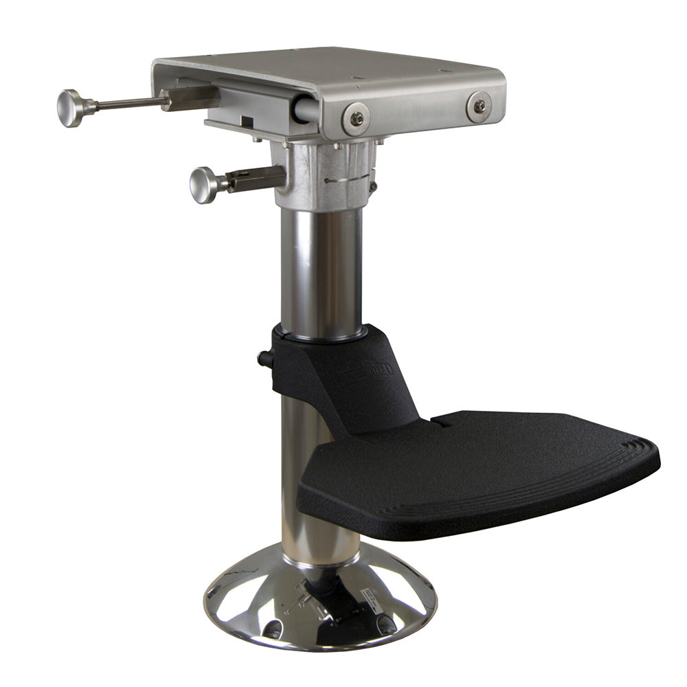 Springfield 4 inch offshore fixed-height helm pedestal package with Workhorse slide swivel and flip-up footrest