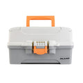 Plano Two-Tray Tackle Box in light grey and dark grey with brass-bailed latch and adjustable compartment trays