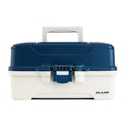 Plano Three-Tray Tackle Box in blue and white with brass-bailed latch and adjustable compartment trays