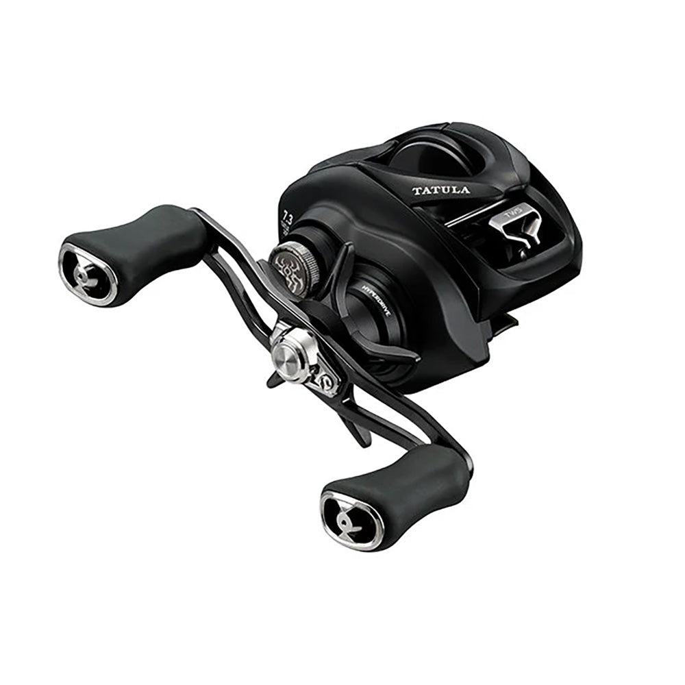 Daiwa Tatula TW 200XHL left-handed baitcasting reel showing T-Wing line guide and palm-side Magforce brake plate