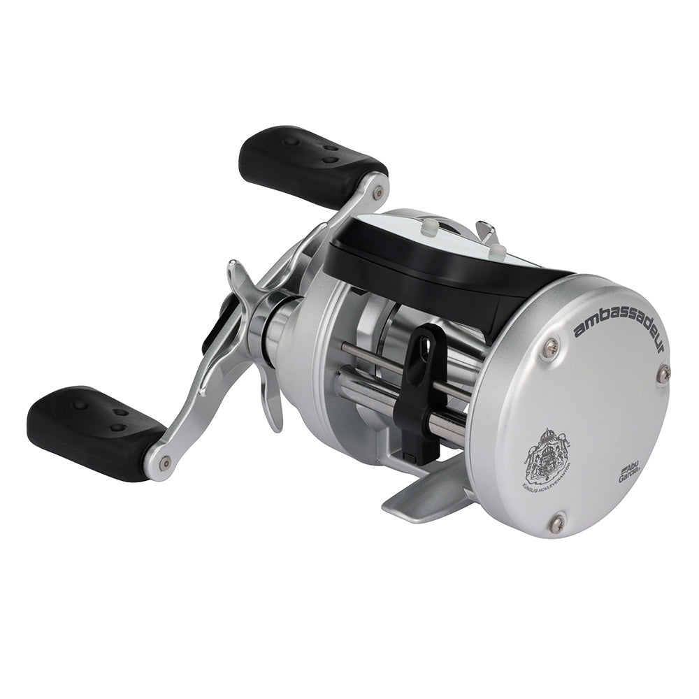 Abu Garcia Ambassadeur C1 6500 round baitcasting reel with lighted digital line counter, right-hand retrieve