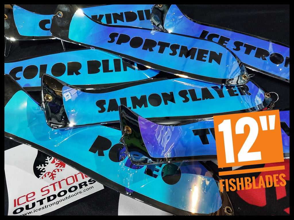 Ice Strong Outdoors - 12" Chrome JUDY or PERSONALIZED Dual Fin Fishblade!