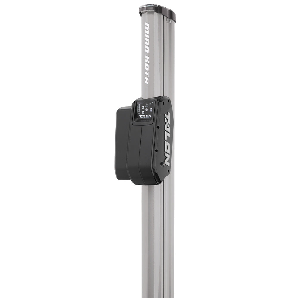 Minn Kota Talon BT 15-foot shallow water anchor in silver and black mounted on boat transom