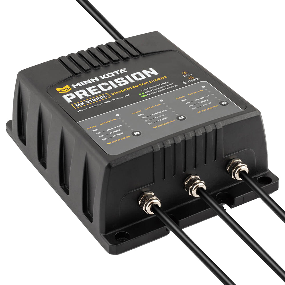 Minn Kota MK-318 PCL 3-bank 6-amp lithium LiFePO4 on-board precision battery charger