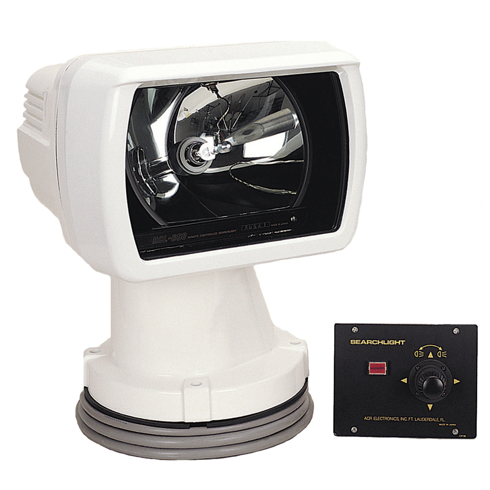 ACR RCL-600A 24V marine searchlight with remote joystick panel, white cast aluminum housing