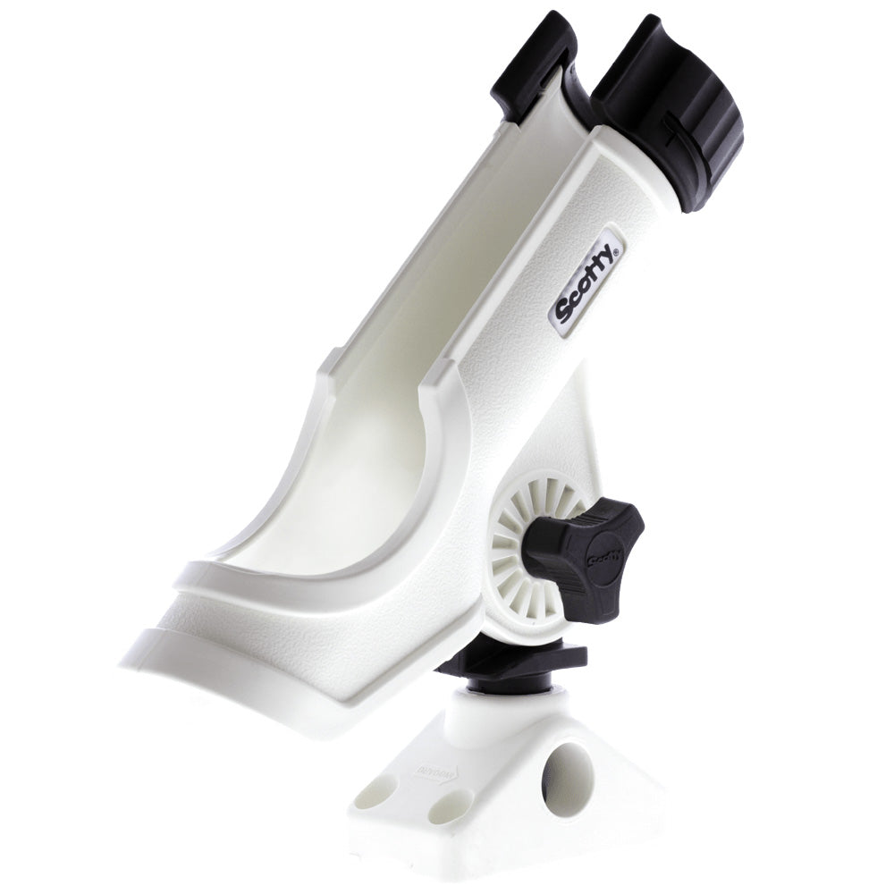 Scotty Powerlock No. 230 white rod holder with No. 241 combination deck and side mount