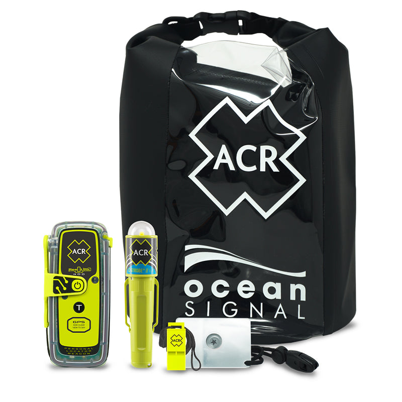 ACR ResQLink 400 Survival Kit with PLB, C-Strobe H2O rescue light, signal mirror, whistle, and RapidDitch dry bag
