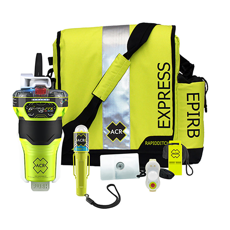 ACR GlobalFix V5 AIS GPS EPIRB Survival Kit with RapidDitch Express Bag and survival accessories