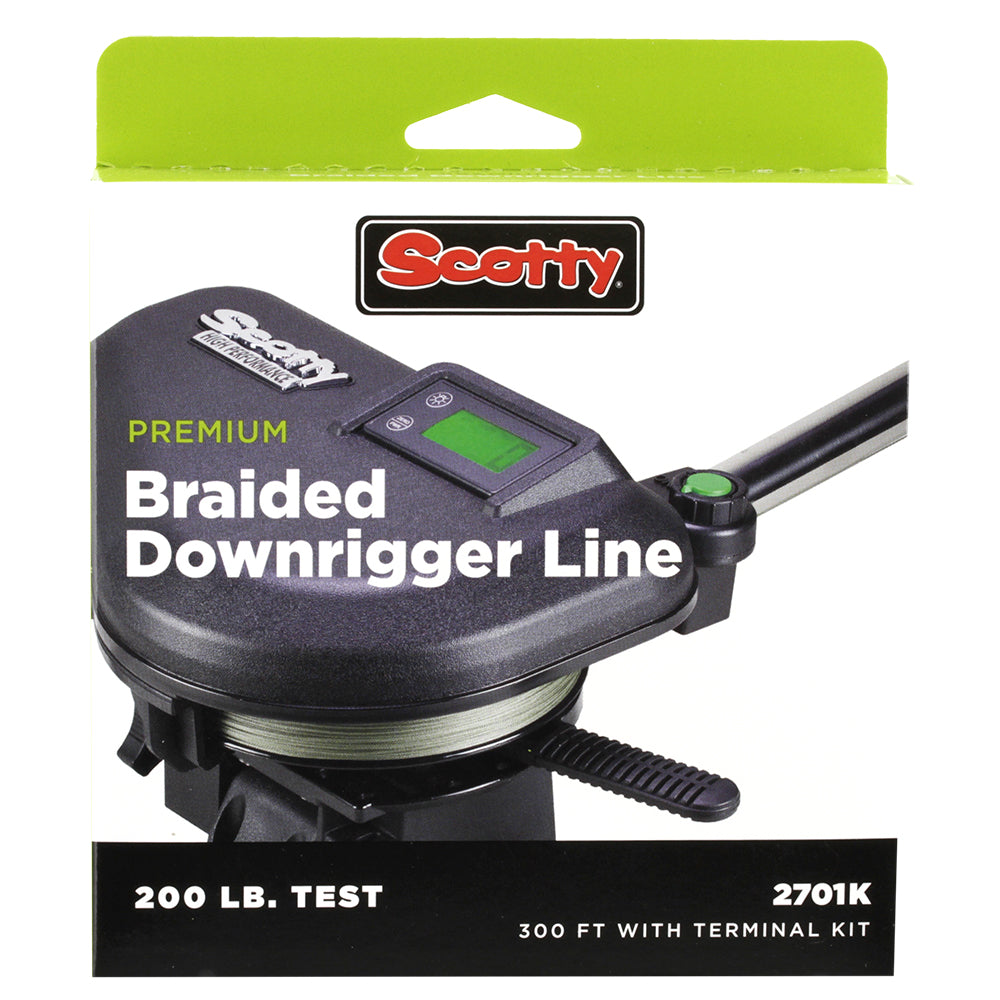 Scotty Premium Power Braid 300ft 200lb Test black microfilament braided downrigger line with terminal fastening kit