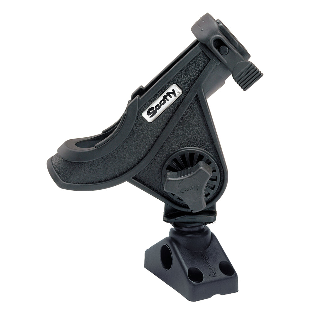 Scotty 280 Bait Caster Spinning Rod Holder with 241 Deck Side Mount in Black and White