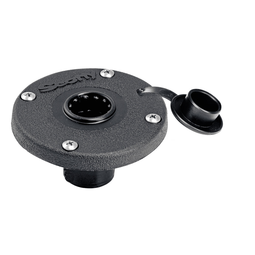 Scotty 344 Round Flush Deck Mount with sealed base and splash cover for kayak and boat rod holder installation