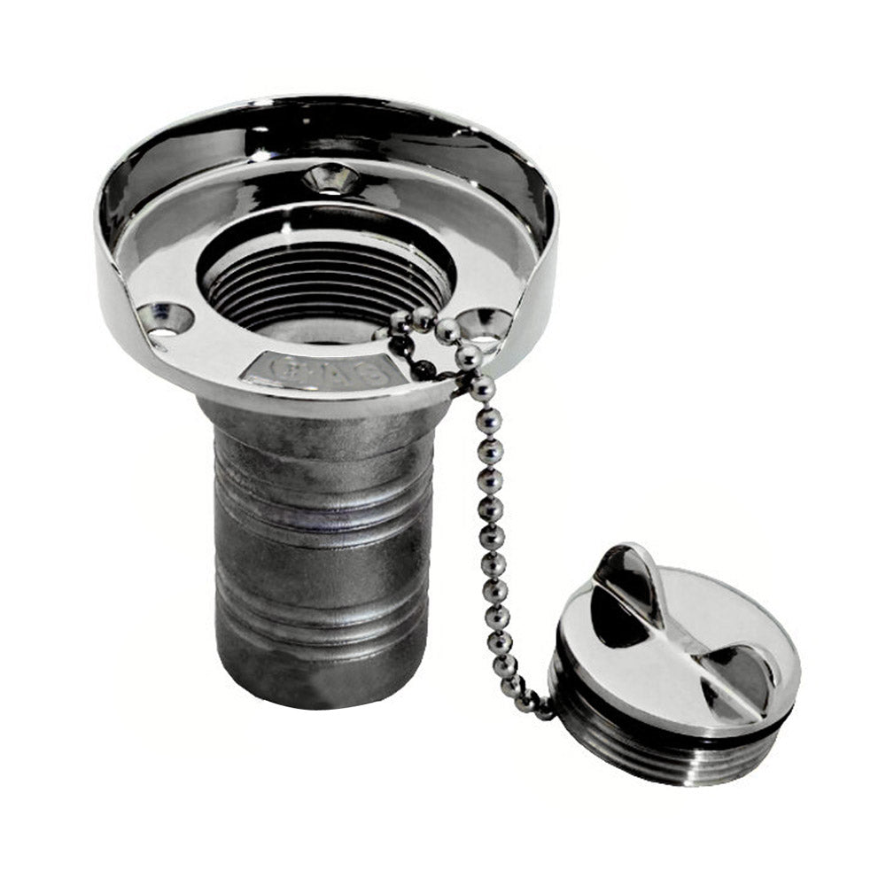 Whitecap gas hose deck fill with splash guard and chain for 1-1/2 inch fuel hose