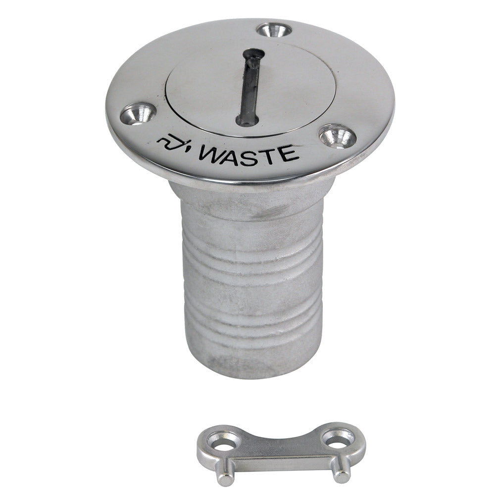 Whitecap 316 stainless steel deck fill fitting for 1-1/2 inch waste hose with keyed cap and 3-inch flange