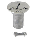 Whitecap 316 stainless steel oil deck fill fitting with 1-1/2 inch hose and 90-degree angle