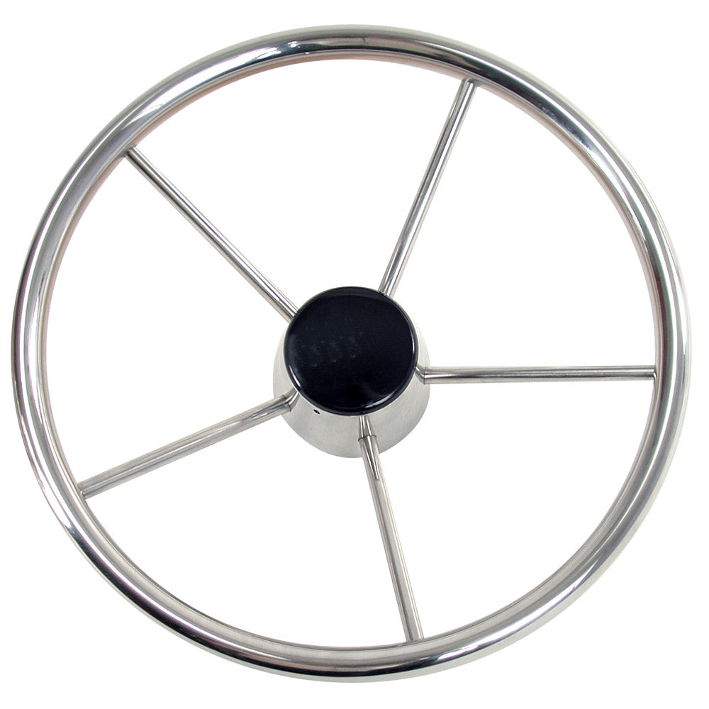 Whitecap Destroyer 13-1/2 inch 304 stainless steel 5-spoke steering wheel with black cap
