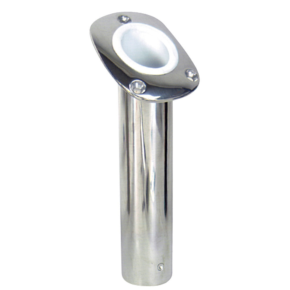 Whitecap Bluewater 30-degree stamped stainless steel flush mount rod holder with white vinyl liner