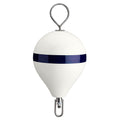 Polyform 13.5-inch CM Series mooring buoy with stainless steel iron in white with blue stripe